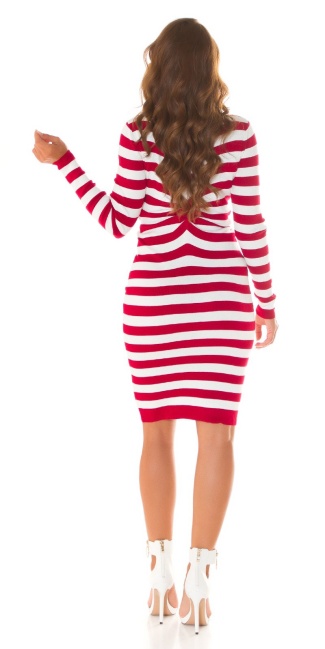Gebreide jurk volant-geplooid met strepen rood